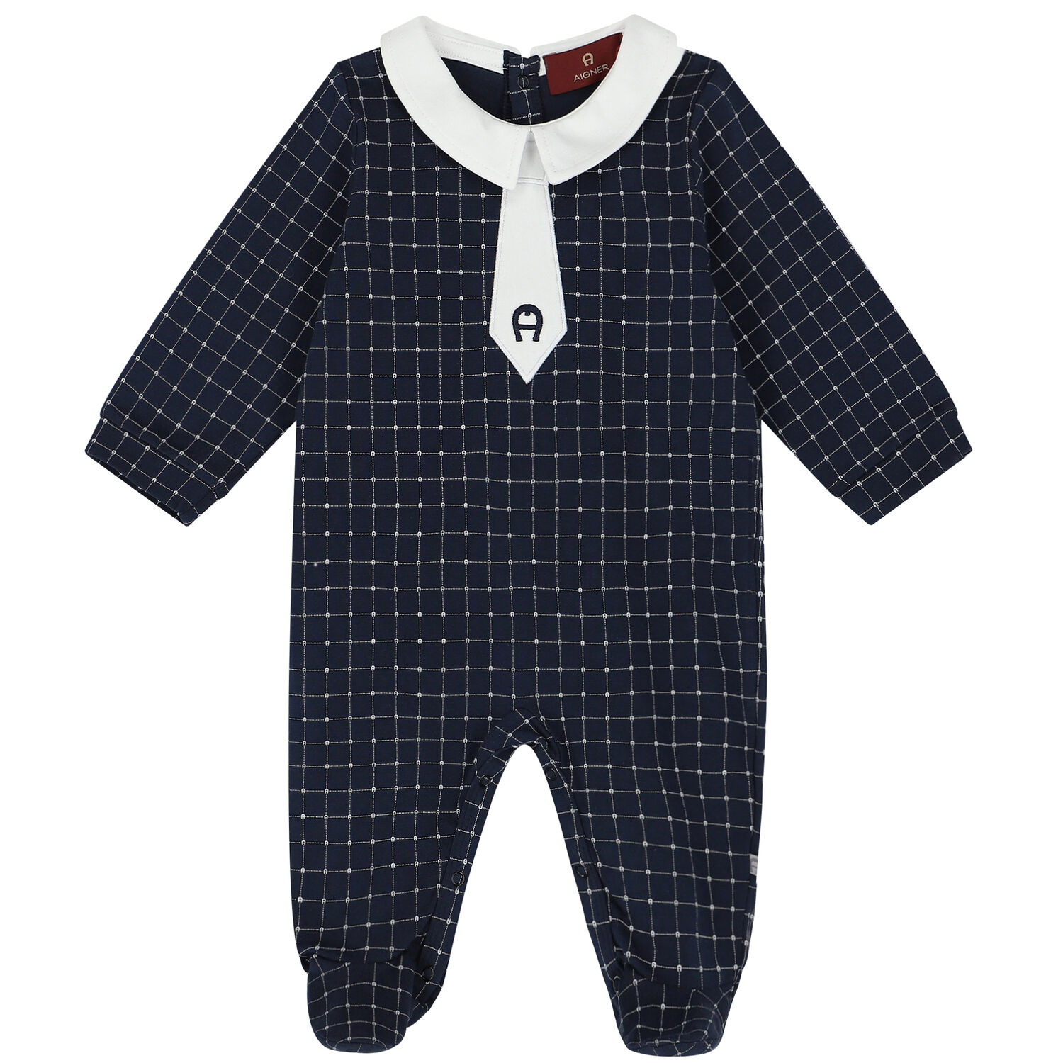 Baby Boys Navy Blue Pima Cotton Logo Babygrow, 1, hi-res