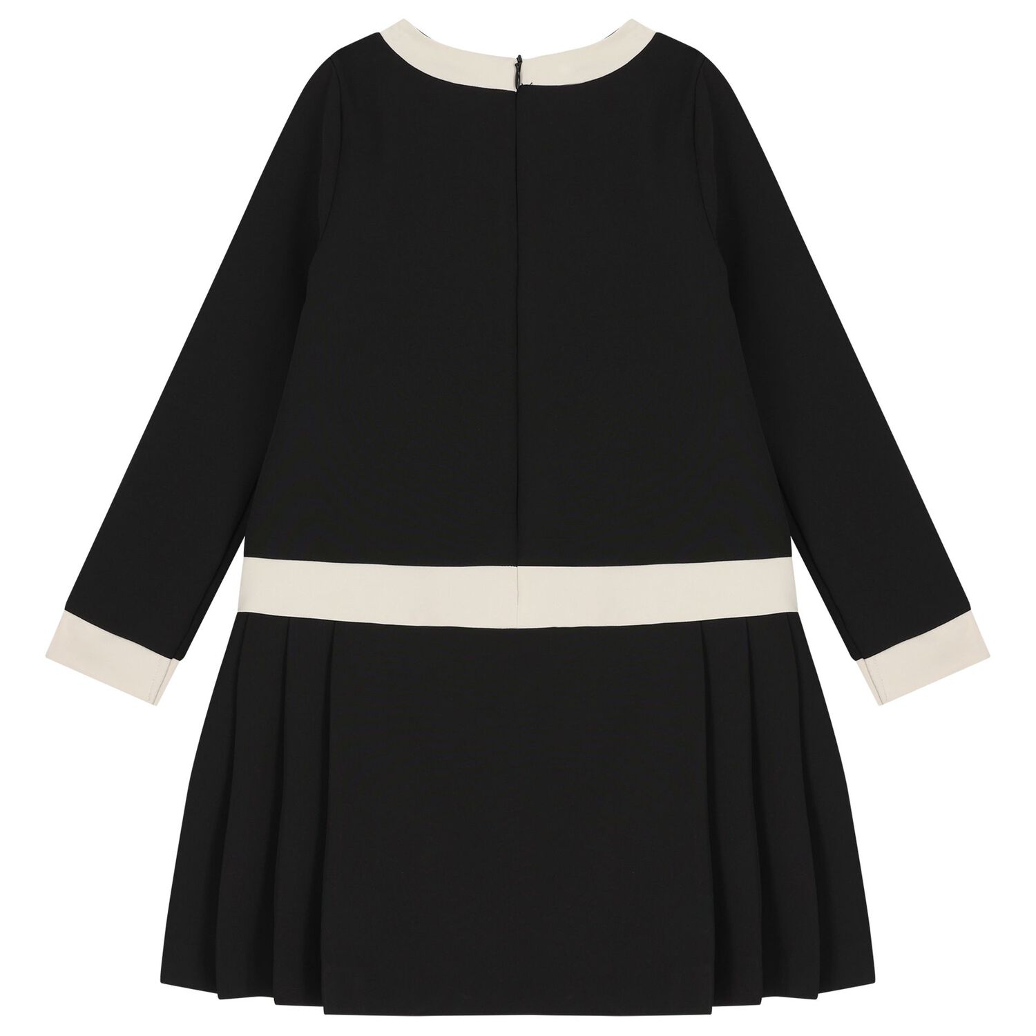 Girls Black & Ivory Pleated Dress, 2, hi-res