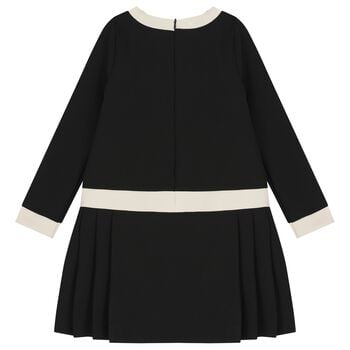 Girls Black & Ivory Pleated Dress