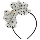 Girls Ivory & Black Bow Gladys Headband , 2, hi-res