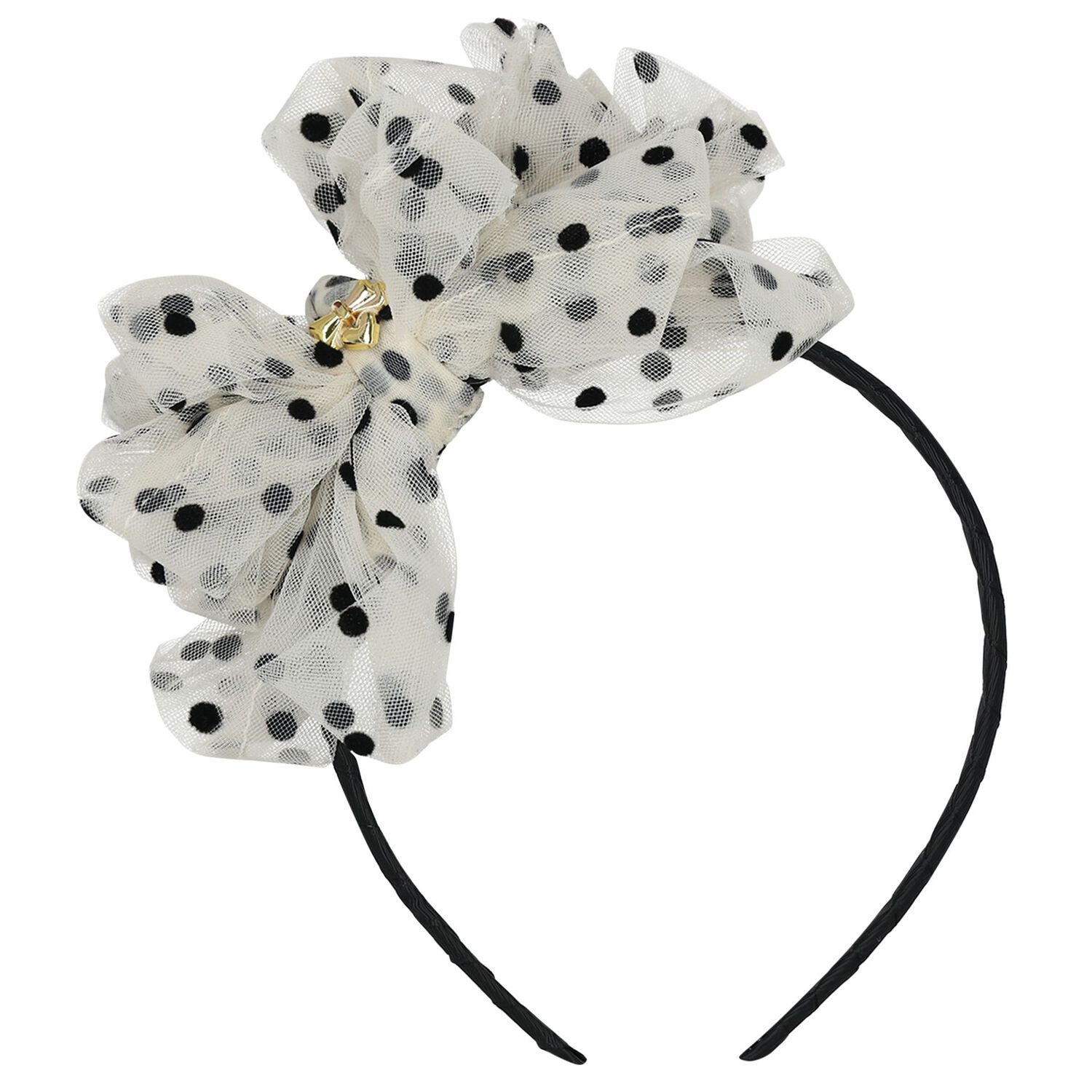 Girls Ivory & Black Bow Gladys Headband , 2, hi-res
