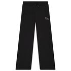 Girls Black Embellished Logo Trousers, 1, hi-res