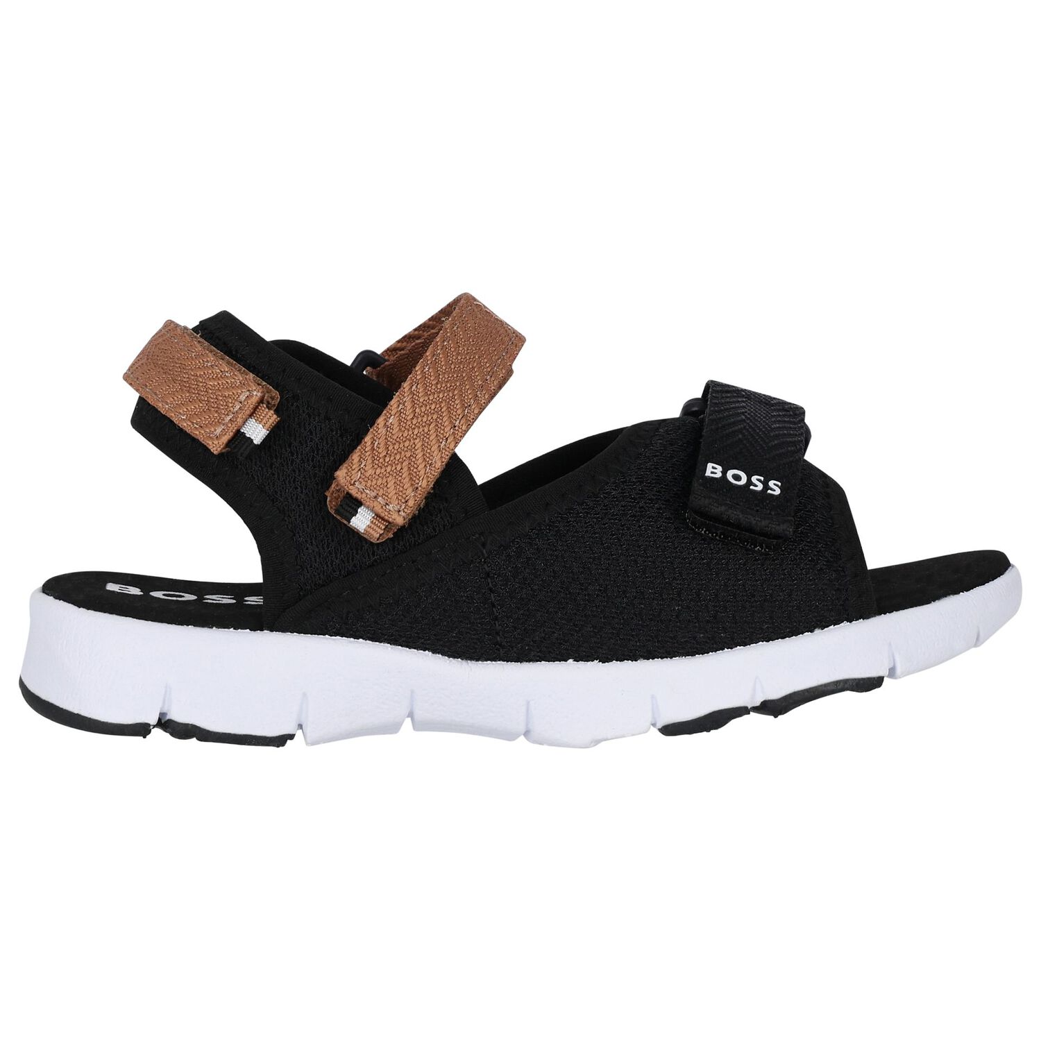 Boys Black& Beige Logo Sandals, 1, hi-res