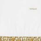 Younger Girls White & Gold Floral Dress, 1, hi-res