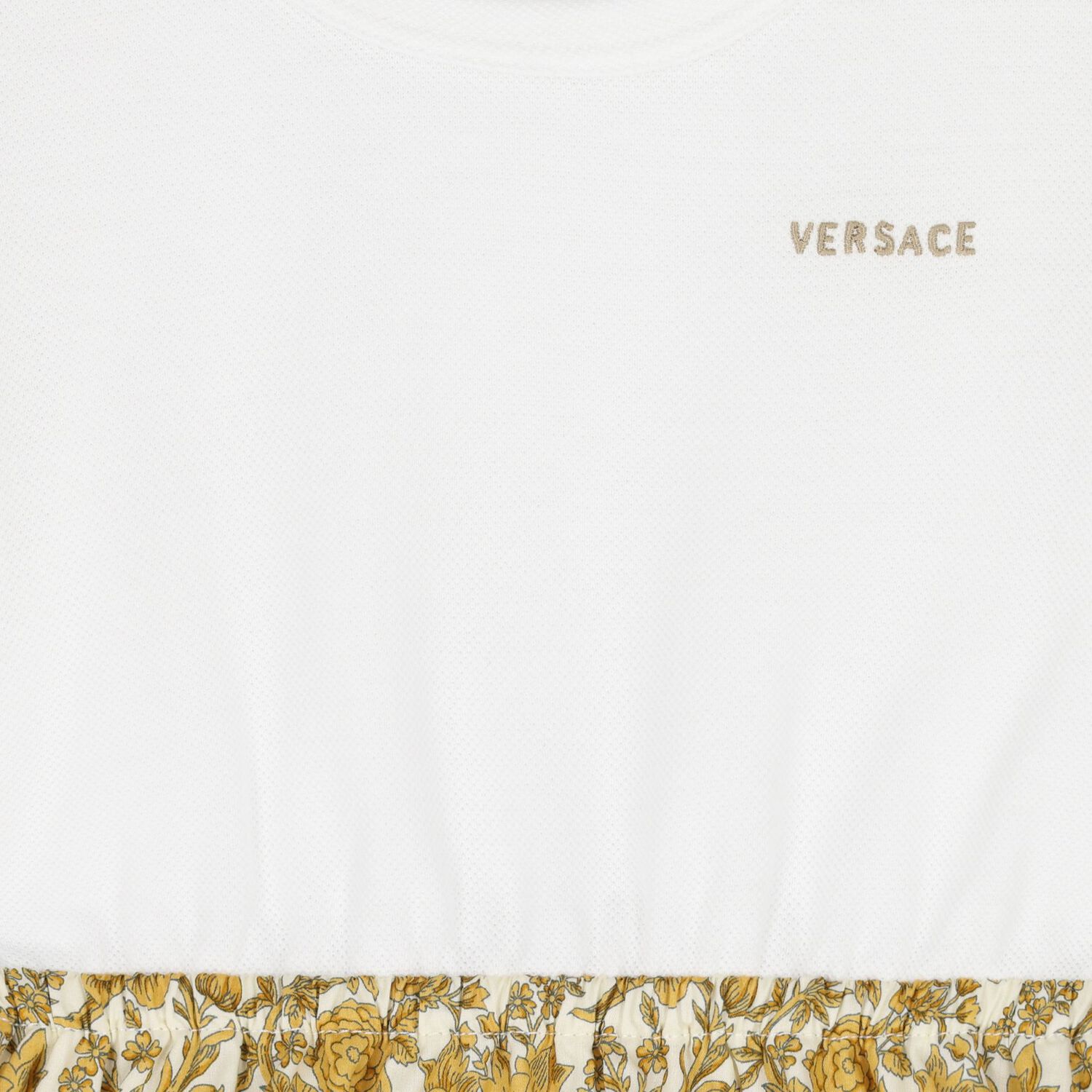 Younger Girls White & Gold Floral Dress, 1, hi-res