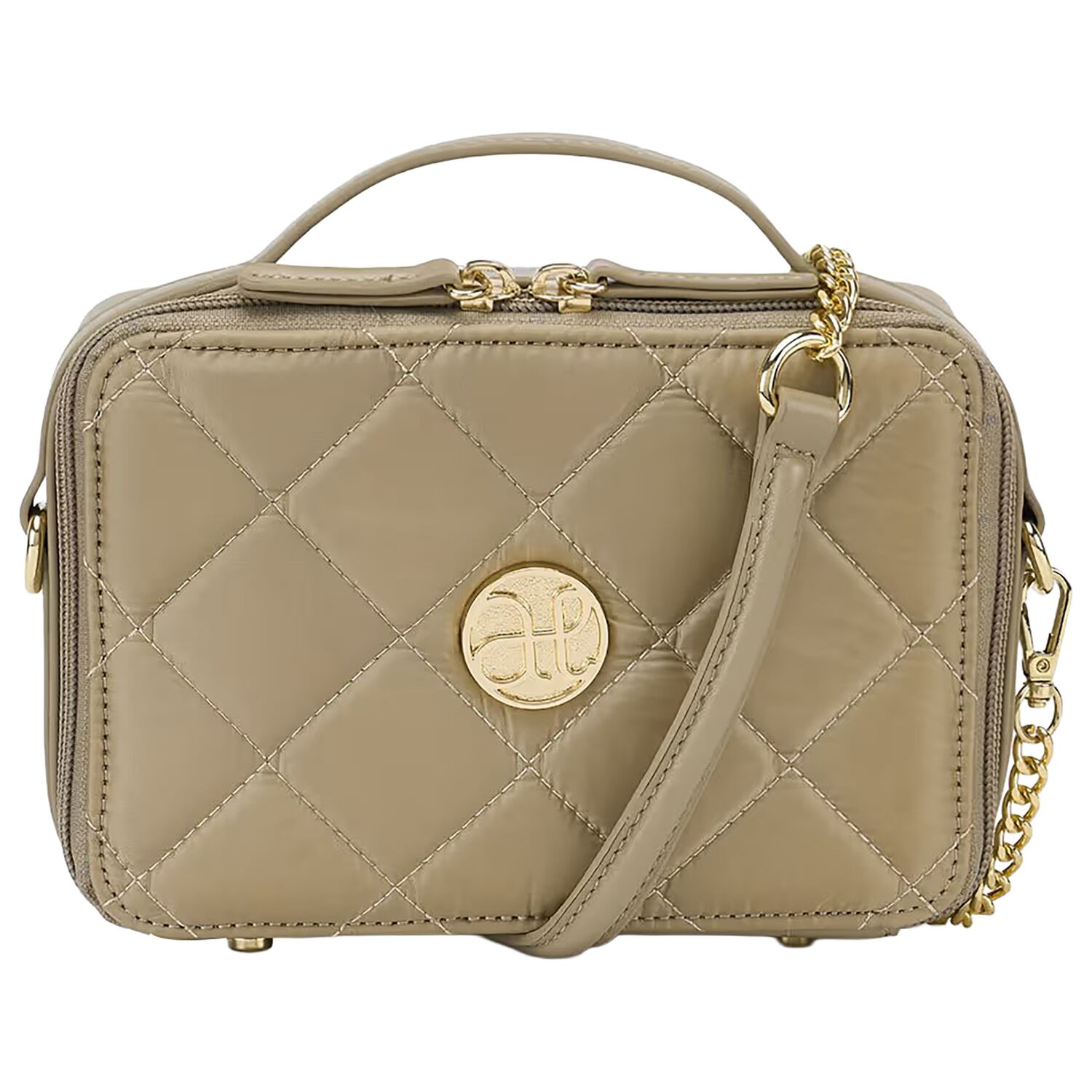 Girls Beige Quilted Handbag, 2, hi-res