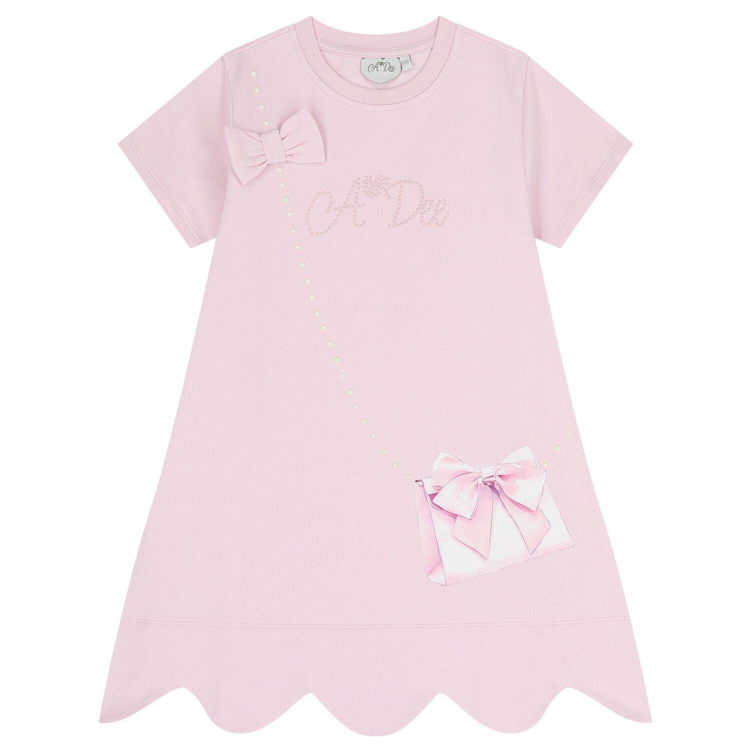 Girls Pink Logo Bow Bag Print Dress, 1, hi-res