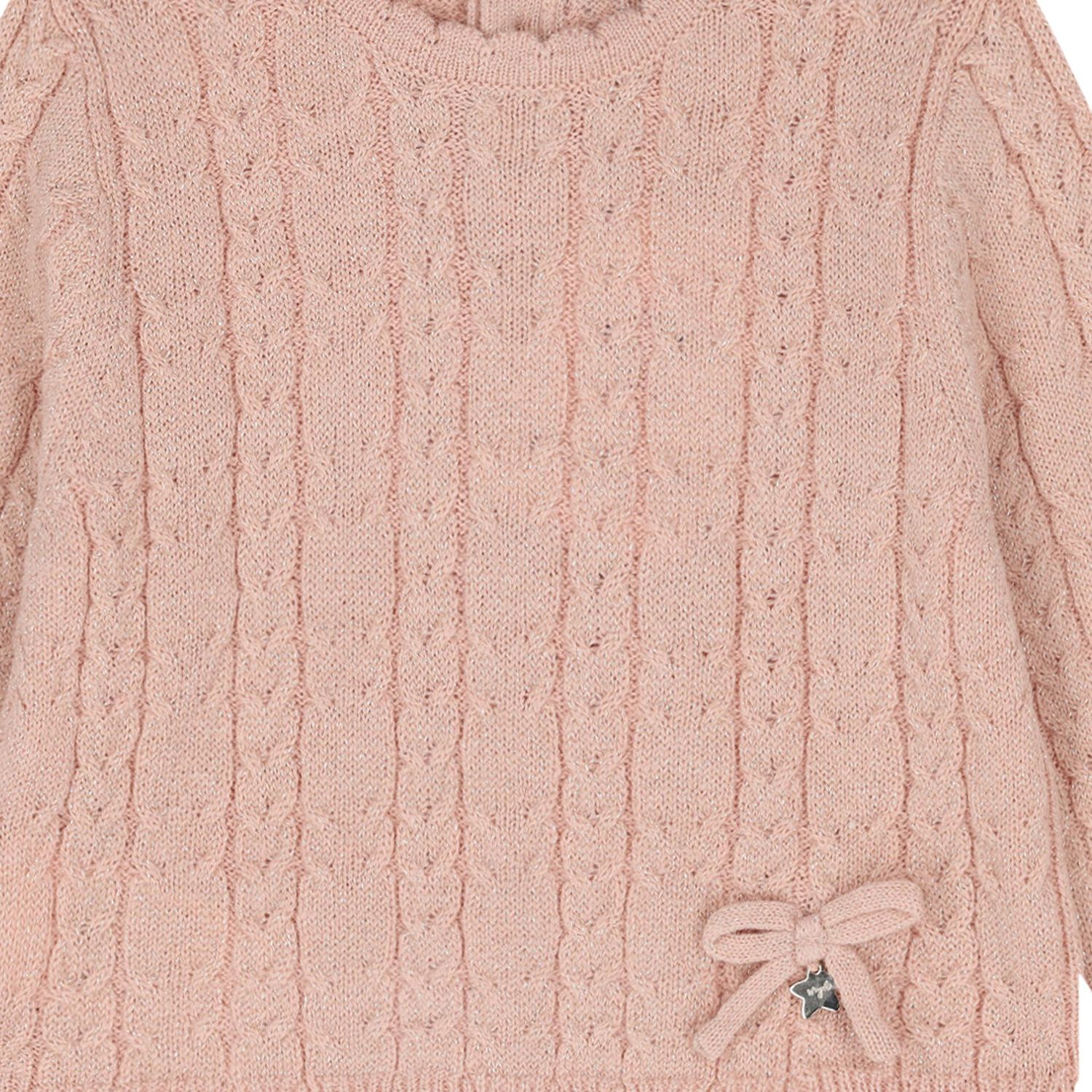 Younger Girls Pink & Beige Cable Knit Skirt Set, 1, hi-res