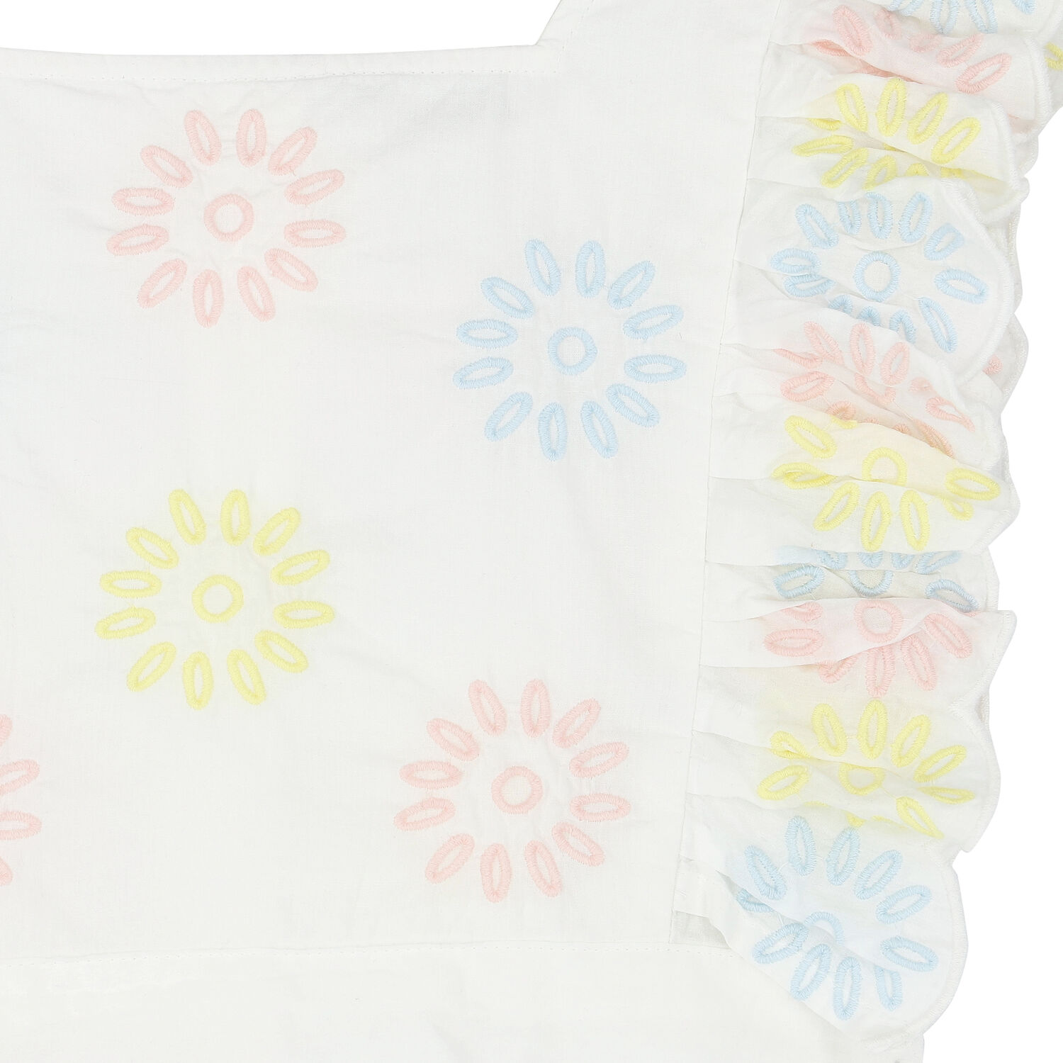 Girls White Embroidered Flower Top, 1, hi-res