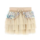 Girls Beige Sequin Tulle Skirt, 3, hi-res