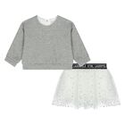 Younger Girls Grey & White Logo Skirt, 1, hi-res