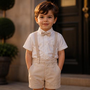 Younger Boys Beige & Ivory Shorts Set