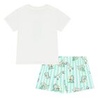 Younger Boys White & Aqua Dinosaur Swim Shorts Set, 2, hi-res