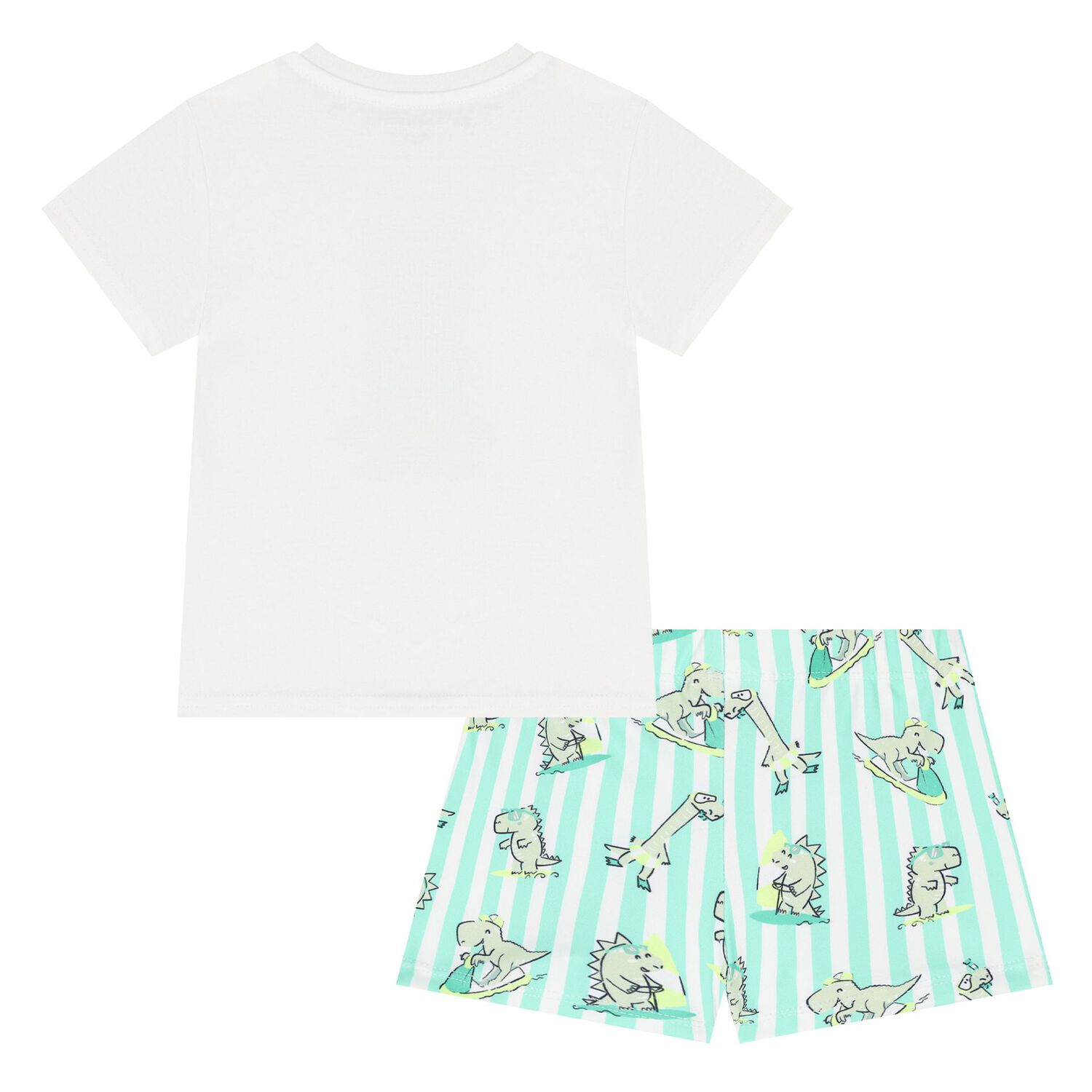 Younger Boys White & Aqua Dinosaur Swim Shorts Set, 2, hi-res image number null