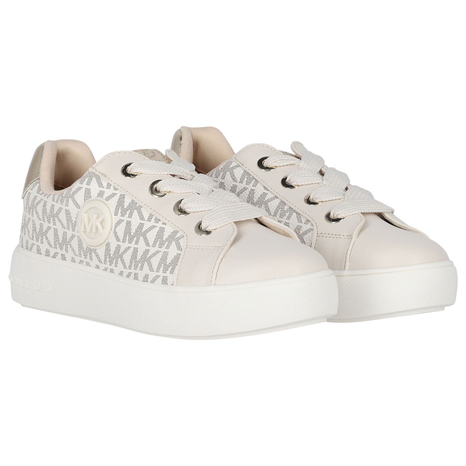 Girls Ivory & Gold Logo Trainers, 1, hi-res image number null