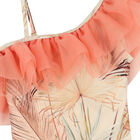 Girls Orange Palm Leaves Swimsuit, 1, hi-res