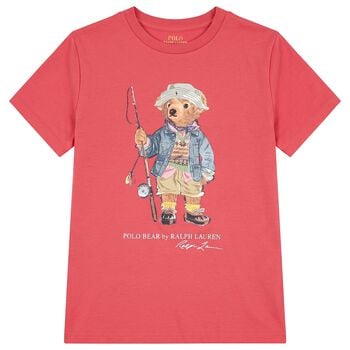 Boys Red Fishing Polo Bear T-Shirt