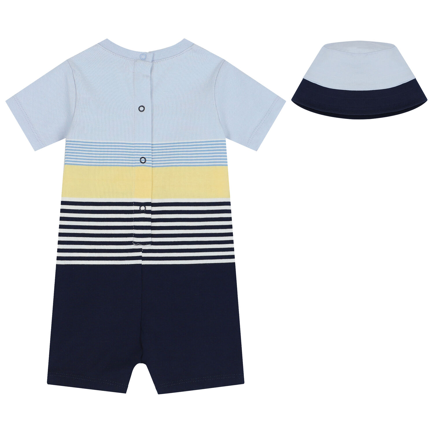 Baby Boys Blue Striped Logo Romper & Hat Set, 1, hi-res