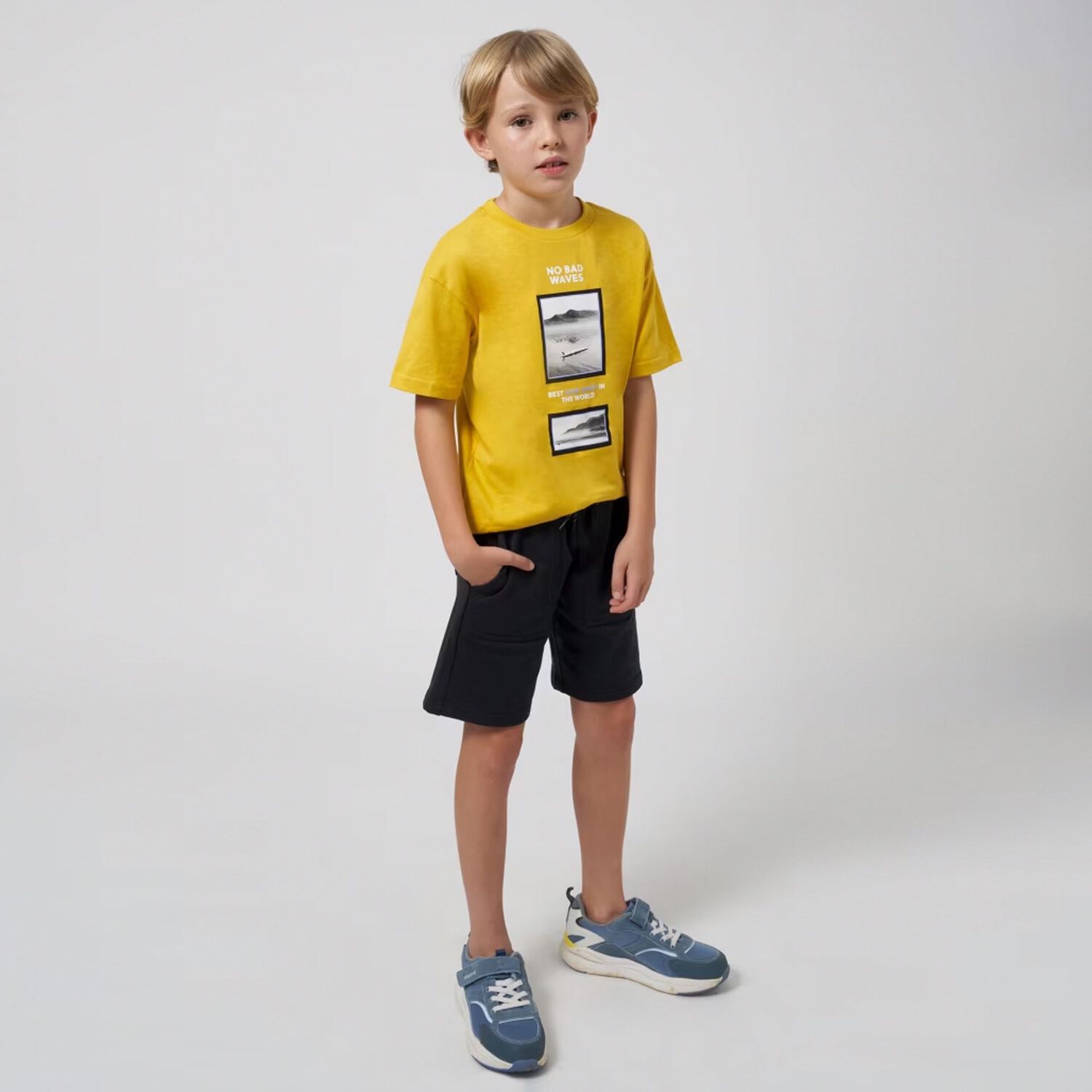 Boys Yellow & Navy Blue Shorts Set, 1, hi-res image number null