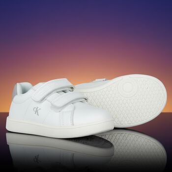 Girls White & Silver Logo Trainers