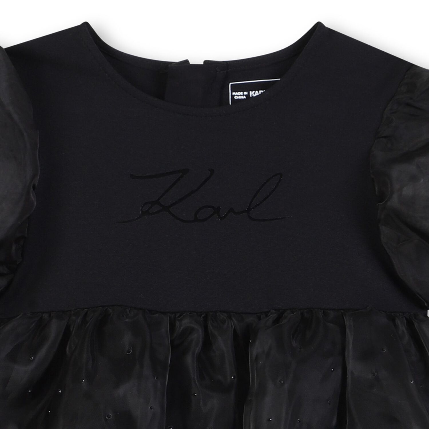 Girls Black Logo Organza Dress, 1, hi-res