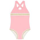Girls Pink Embroidered Swimsuit, 1, hi-res
