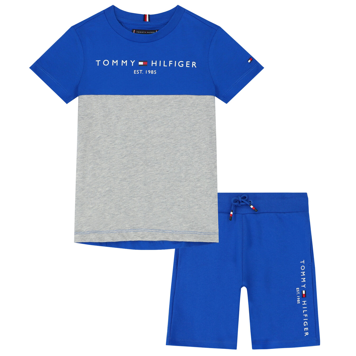 Boys Blue & Grey Logo Shorts Set, 1, hi-res