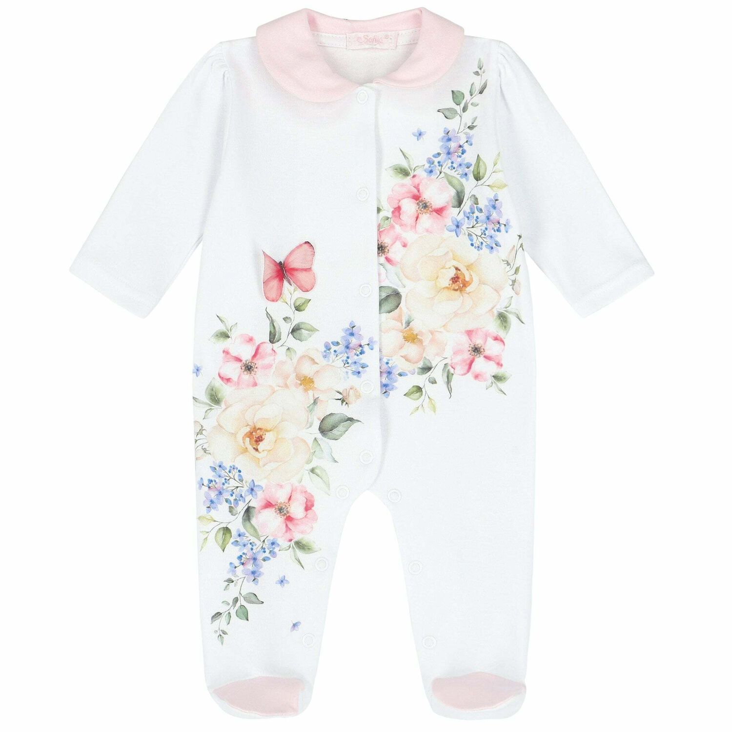 Baby Girls White Printed Babygrow, 1, hi-res image number null