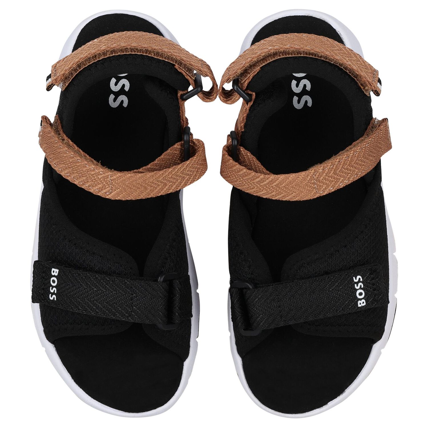 Boys Black& Beige Logo Sandals, 1, hi-res image number null