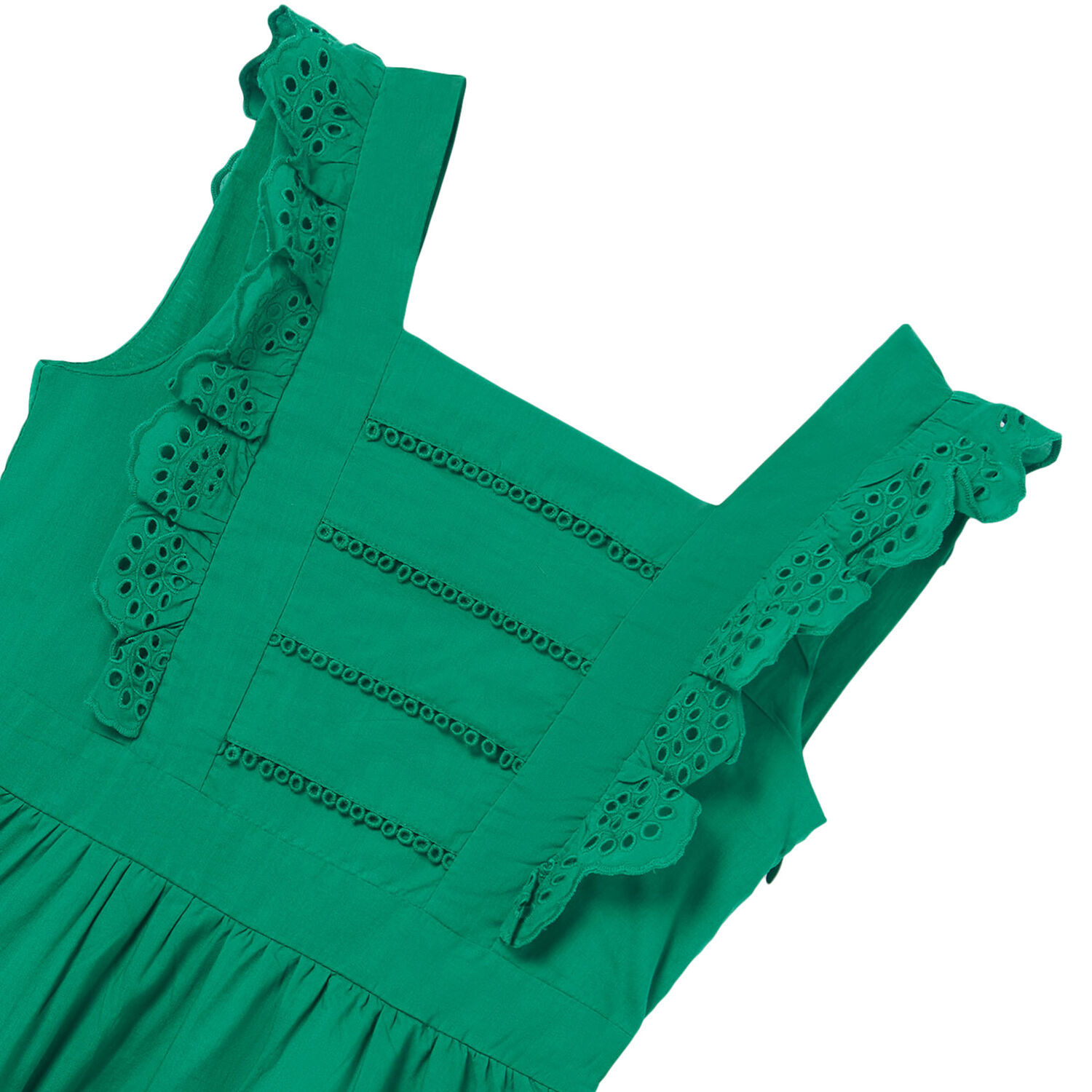 Girls Green Broderie Anglaise Dress, 2, hi-res image number null
