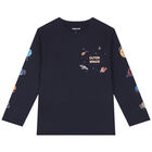 Boys Navy Space Long Sleeve Top, 1, hi-res