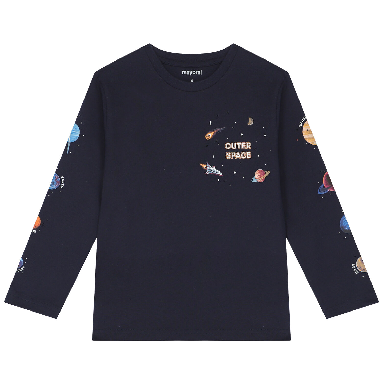 Boys Navy Space Long Sleeve Top, 1, hi-res