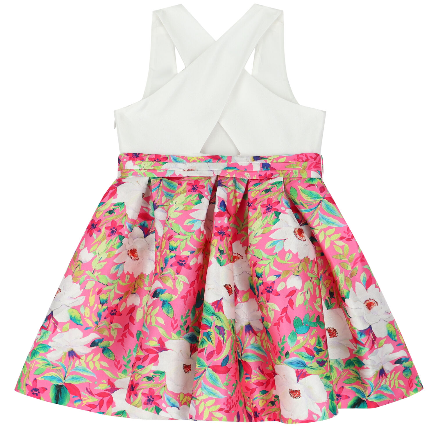 Girls White & Pink Floral Dress, 1, hi-res