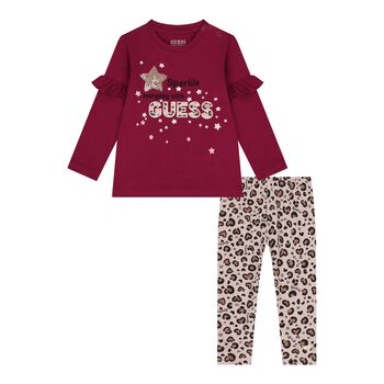 Baby Girls Burgundy & Beige Leggings Set