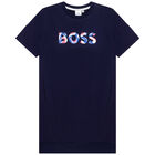 Girls Navy Blue Logo Dress, 1, hi-res