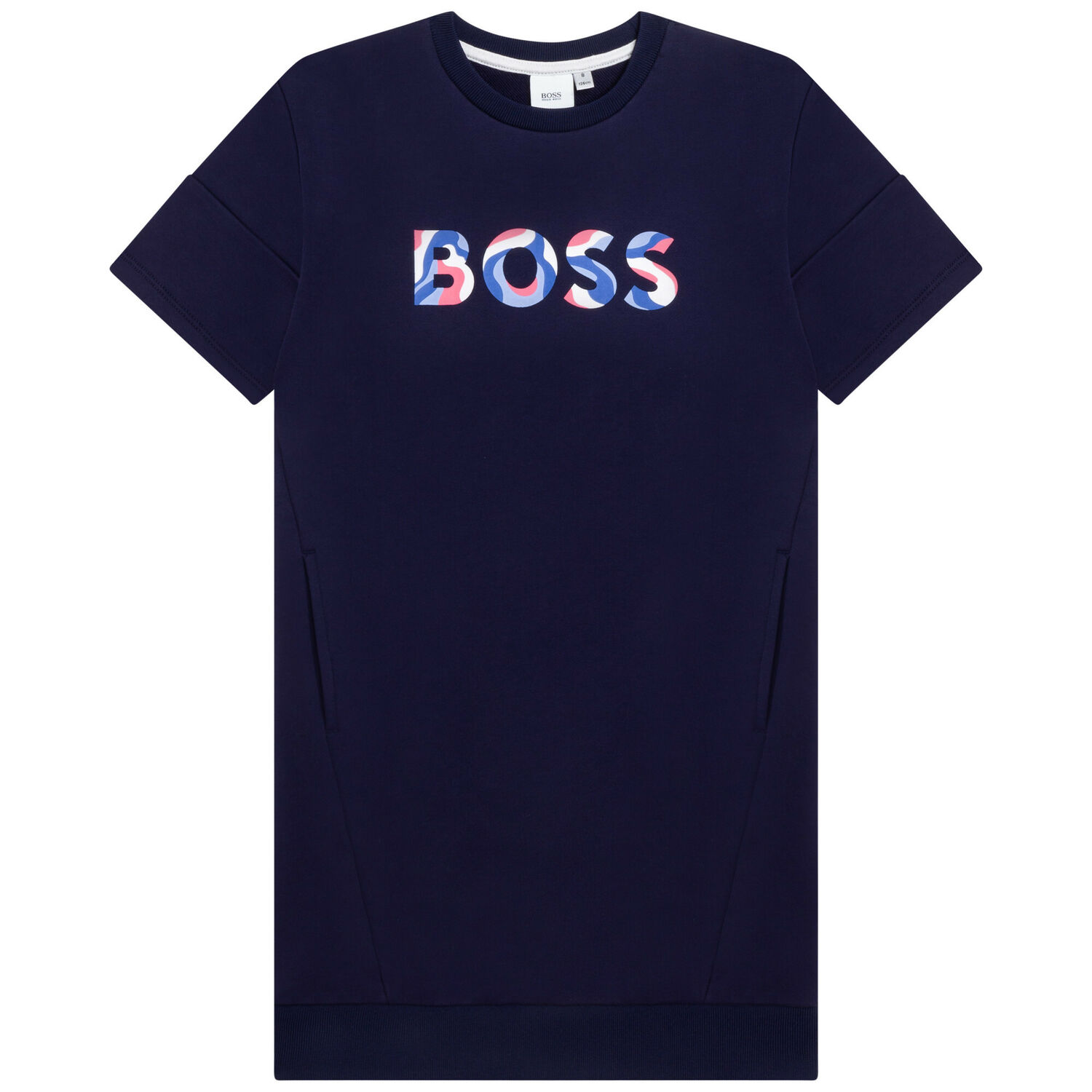 Girls Navy Blue Logo Dress, 1, hi-res