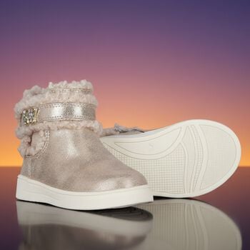 Younger Girls Gold Faux Fur Boots