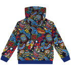 Boys Navy Blue Logo Hooded Zip Up Top, 1, hi-res