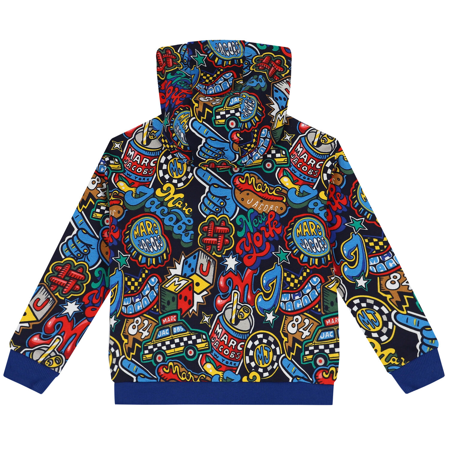 Boys Navy Blue Logo Hooded Zip Up Top, 1, hi-res