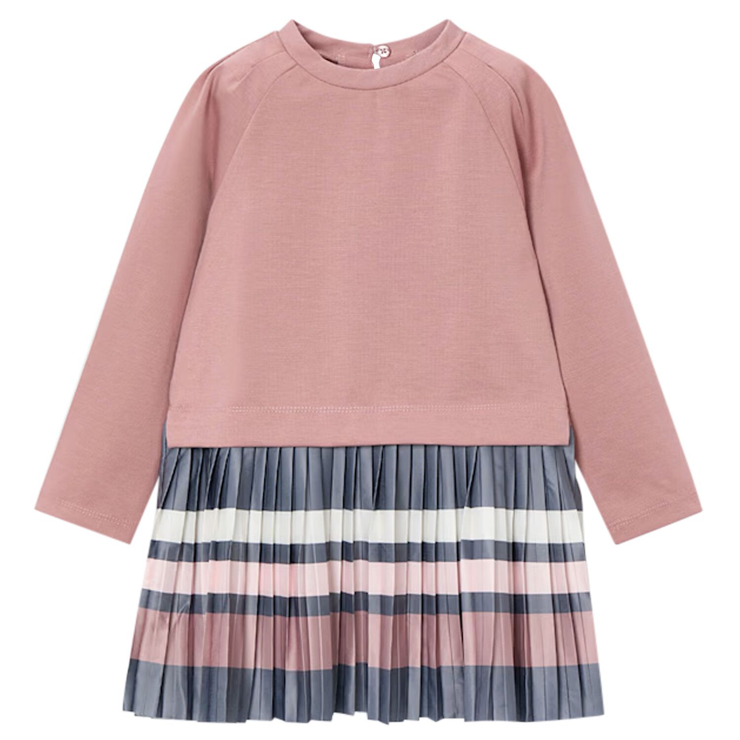 Girls Pink Striped Pleated Dress, 1, hi-res