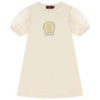 Girls Beige & Gold Logo Dress, 1, hi-res