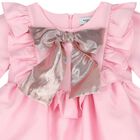 Girls Pink Bow Satin Dress, 2, hi-res