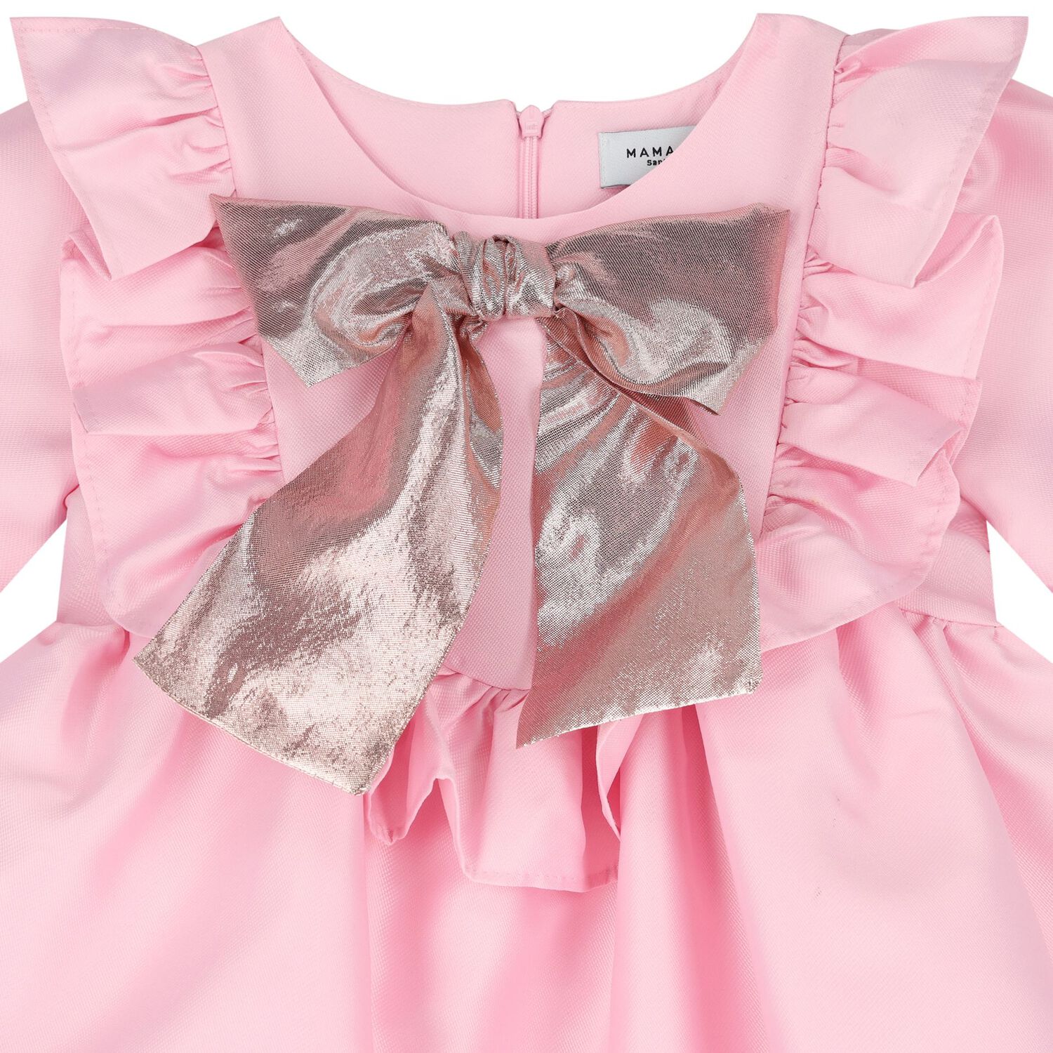 Girls Pink Bow Satin Dress, 2, hi-res image number null