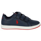 Boys Navy & Red Logo Trainers, 1, hi-res
