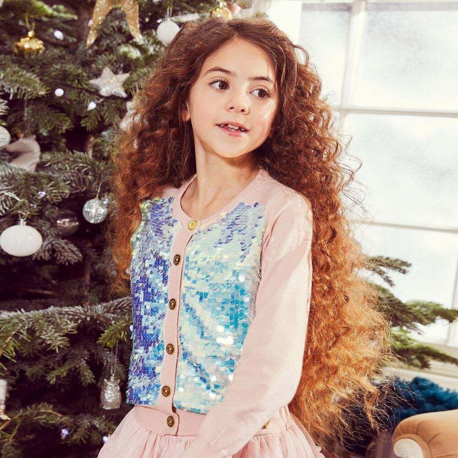 Girls Blush Pink Sequin Cardigan, 1, hi-res