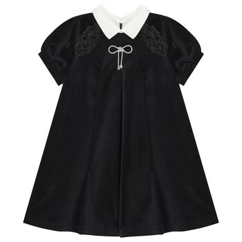 Girls Black Velvet Bow Dress
