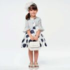 Girls White & Navy Polka Dot Dress, 1, hi-res