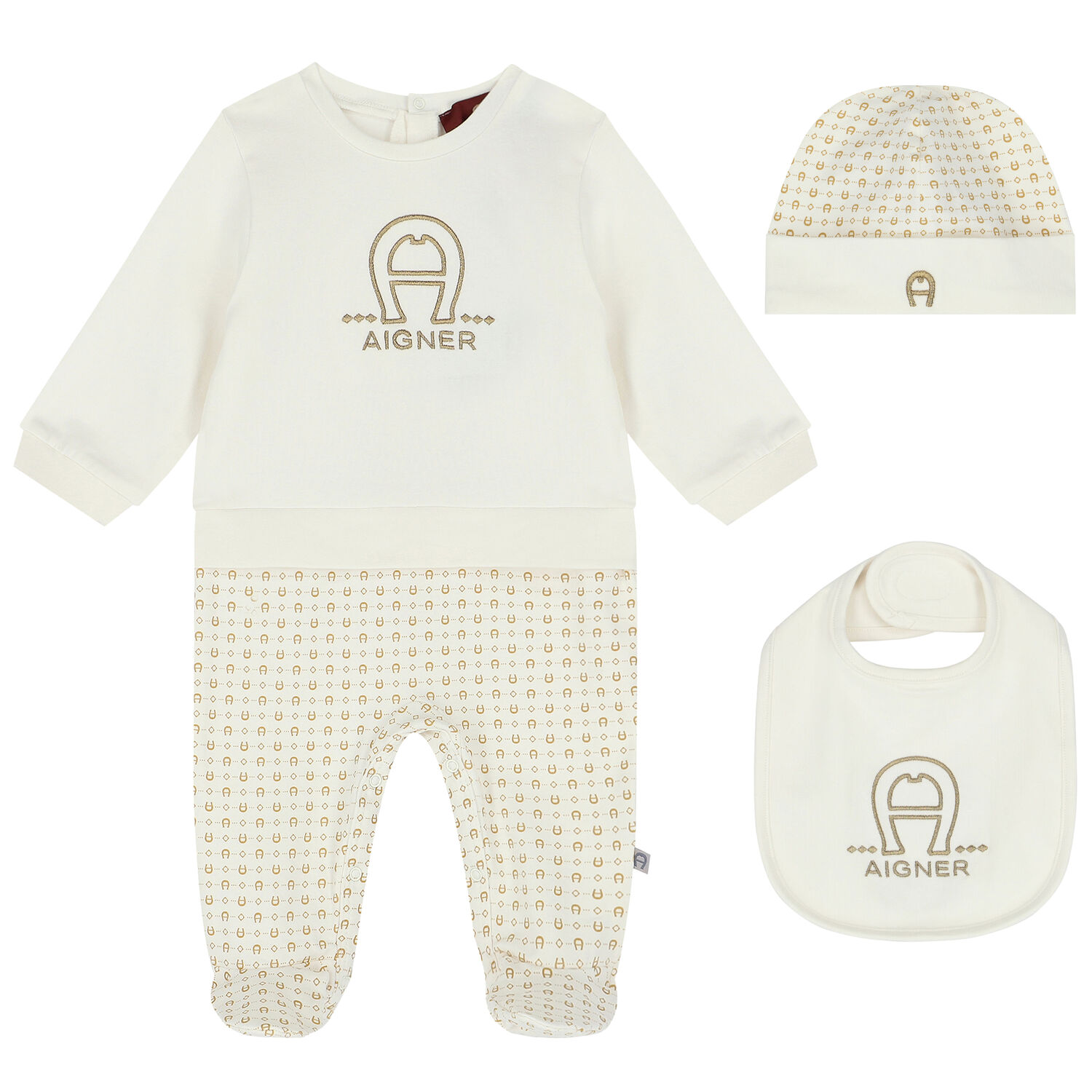 Ivory & Gold Logo Babygrow Set, 1, hi-res