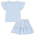 Girls Blue & White Striped Skirt Set, 1, hi-res