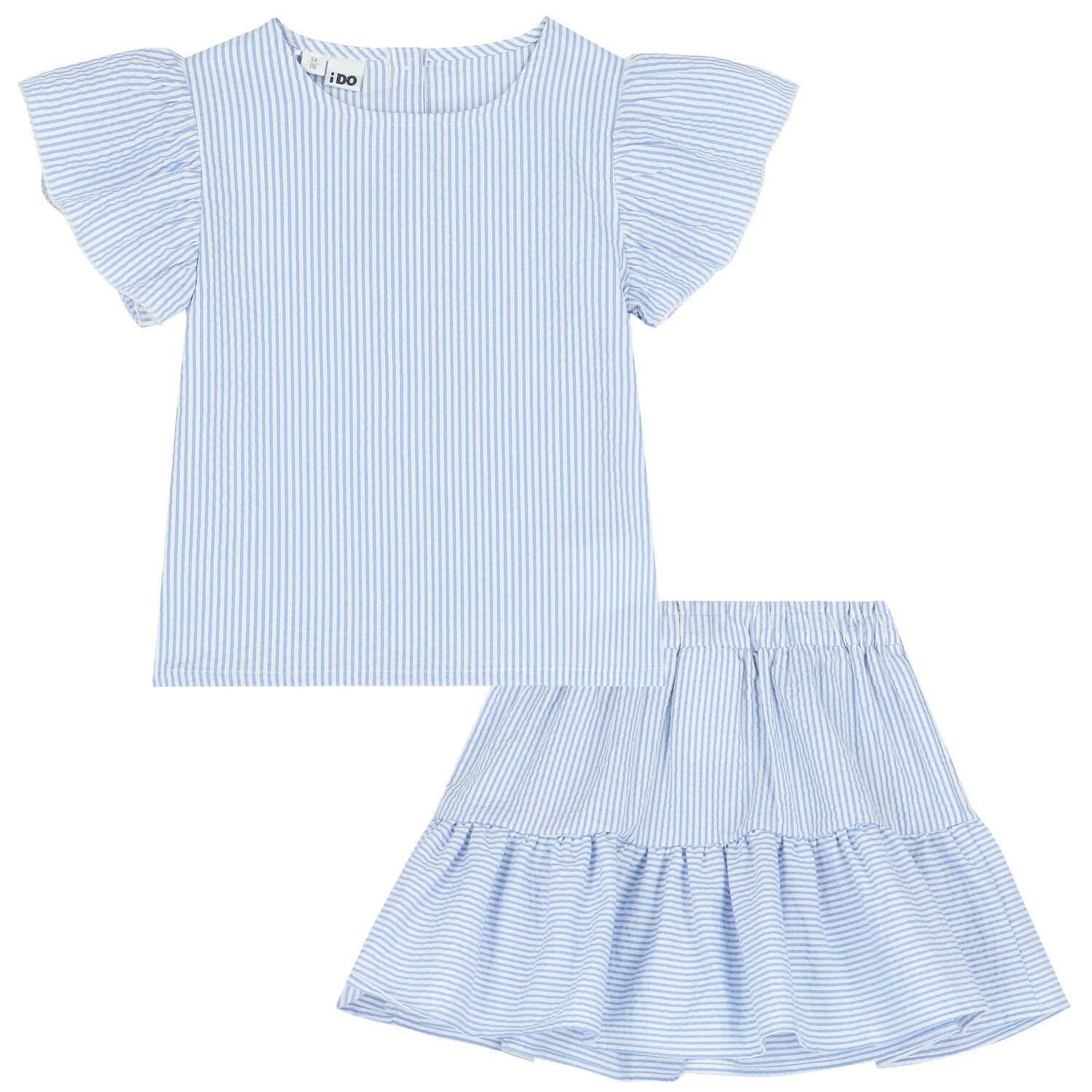 Girls Blue & White Striped Skirt Set, 1, hi-res